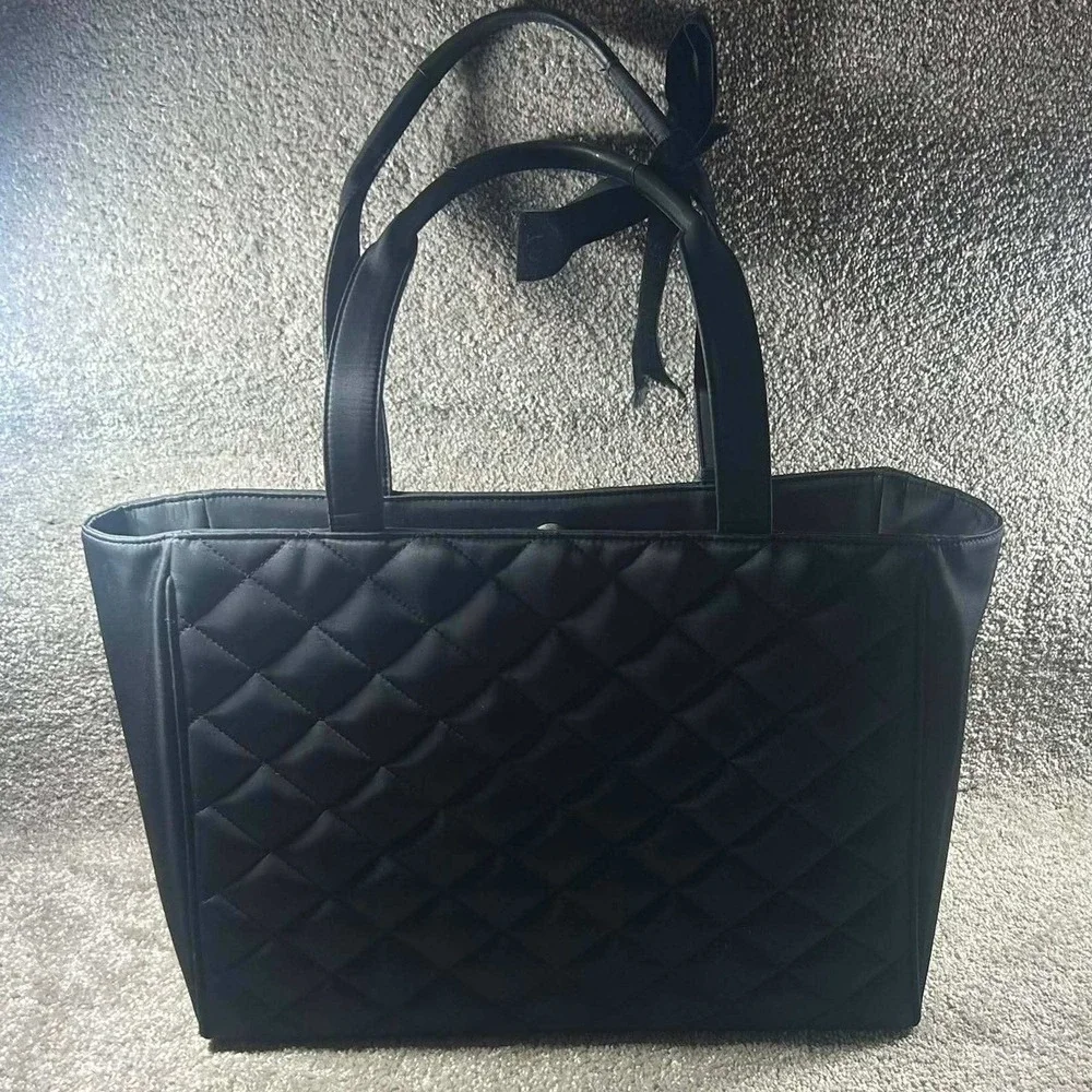 My Flat in London Tote Bag Black Quilted Velvet Bee Crown Large‎ Structured Bag